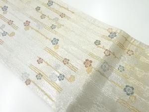 リサイクル　ふくれ織縞に梅模様織出し袋帯